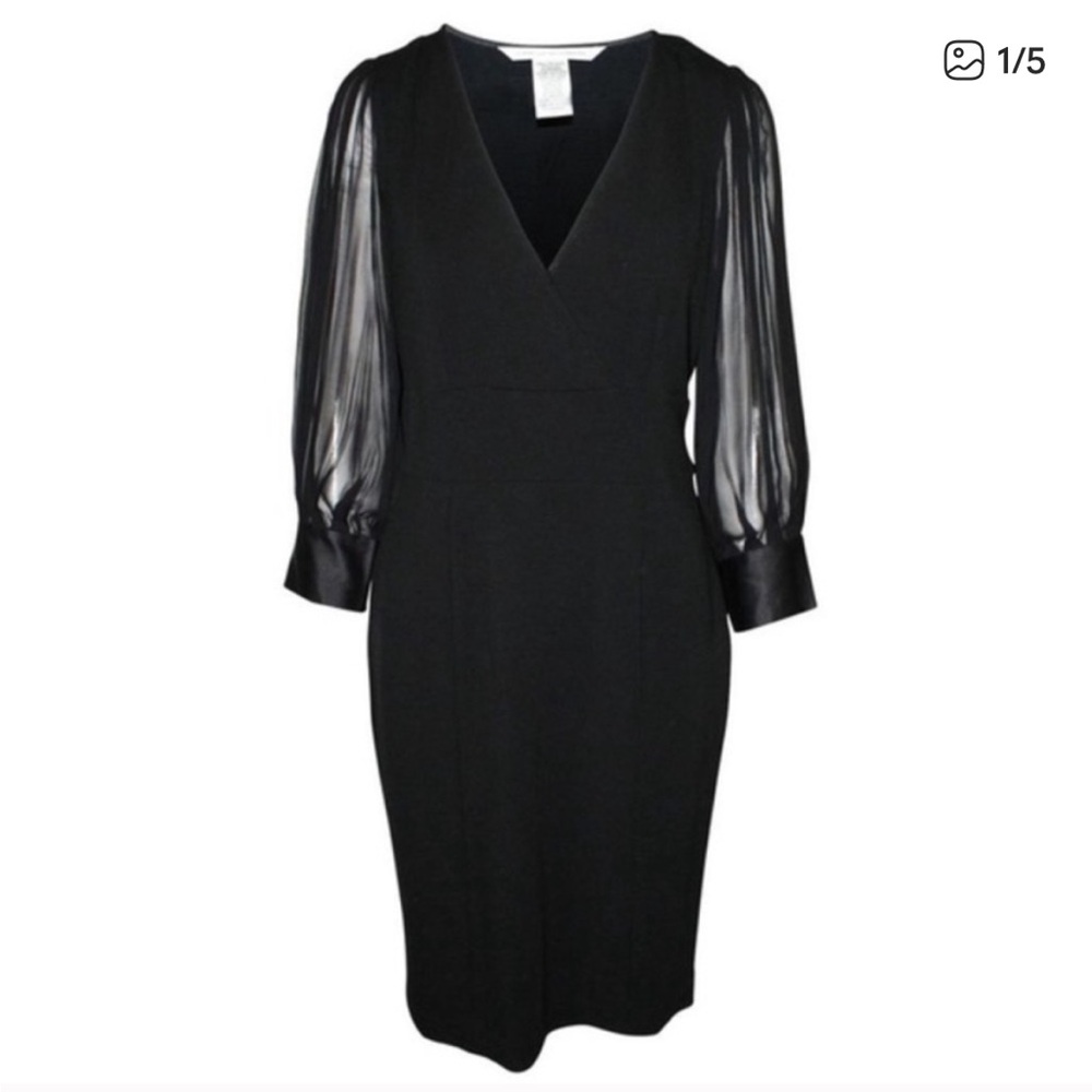 Diane Von Furstenberg Black Woolen O Neil Dress with Sheer Sleeves